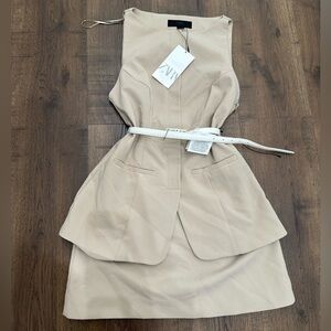 Zara Beige Sleeveless Dress with Belt